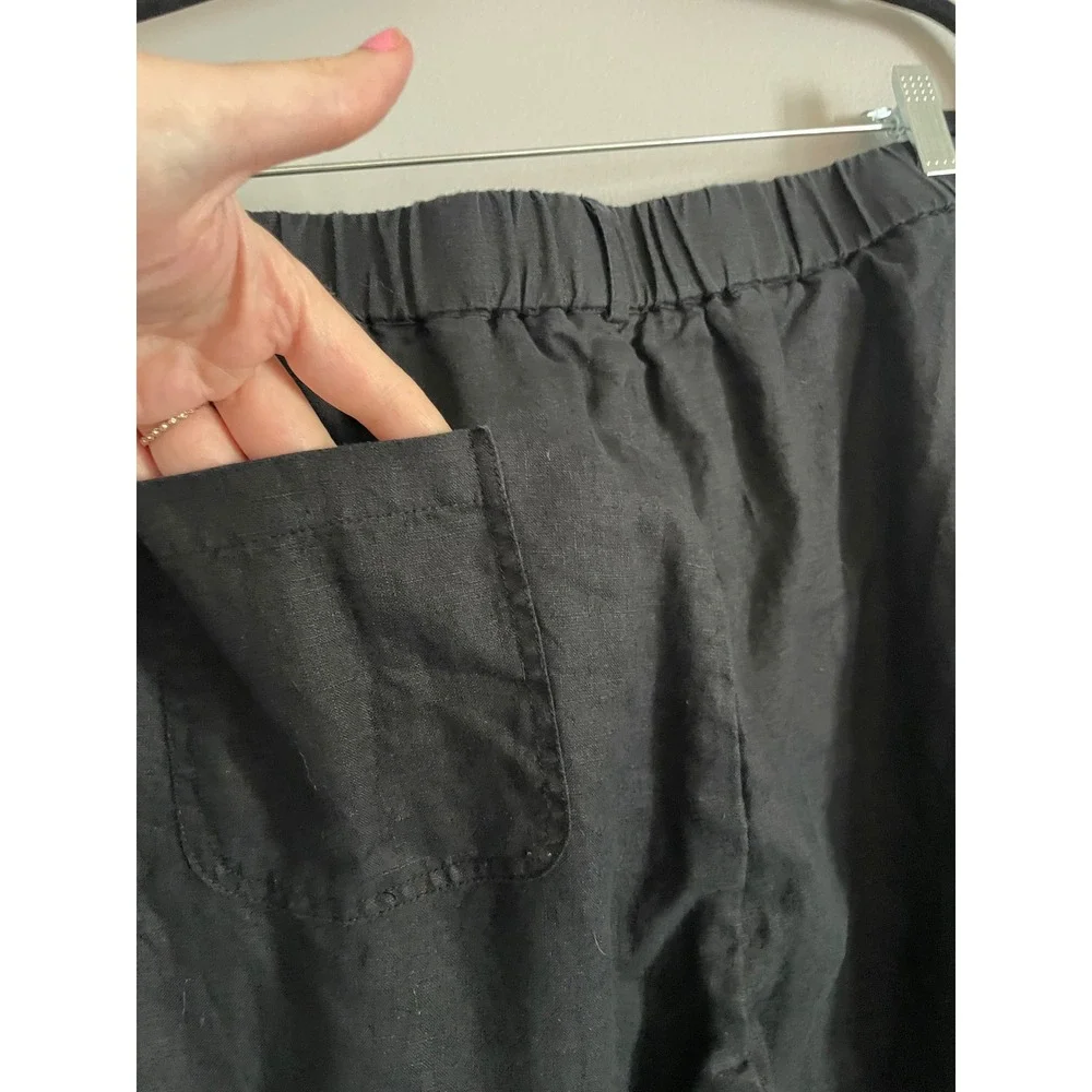 Quince Linen Pants Womens Large Black 100% European Linen Casual Coastal